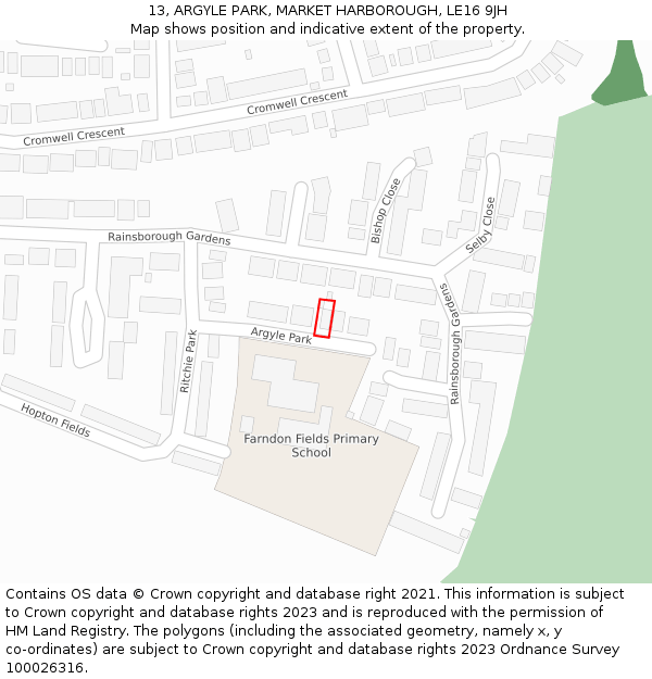 13, ARGYLE PARK, MARKET HARBOROUGH, LE16 9JH: Location map and indicative extent of plot