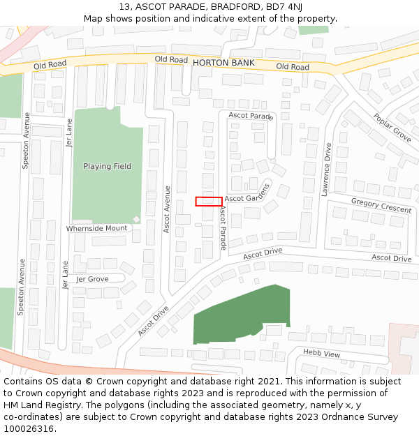 13, ASCOT PARADE, BRADFORD, BD7 4NJ: Location map and indicative extent of plot