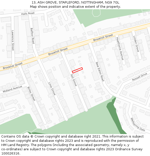 13, ASH GROVE, STAPLEFORD, NOTTINGHAM, NG9 7GL: Location map and indicative extent of plot