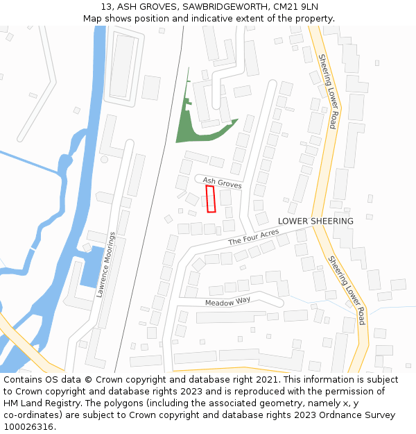 13, ASH GROVES, SAWBRIDGEWORTH, CM21 9LN: Location map and indicative extent of plot