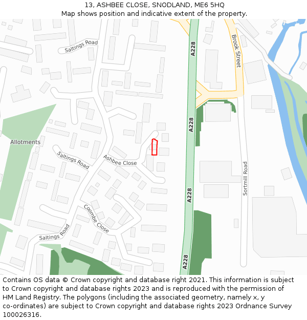 13, ASHBEE CLOSE, SNODLAND, ME6 5HQ: Location map and indicative extent of plot