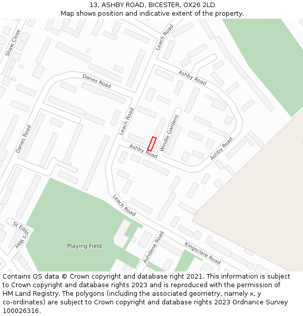 13, ASHBY ROAD, BICESTER, OX26 2LD: Location map and indicative extent of plot