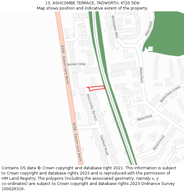 13, ASHCOMBE TERRACE, TADWORTH, KT20 5EW: Location map and indicative extent of plot