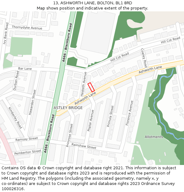 13, ASHWORTH LANE, BOLTON, BL1 8RD: Location map and indicative extent of plot