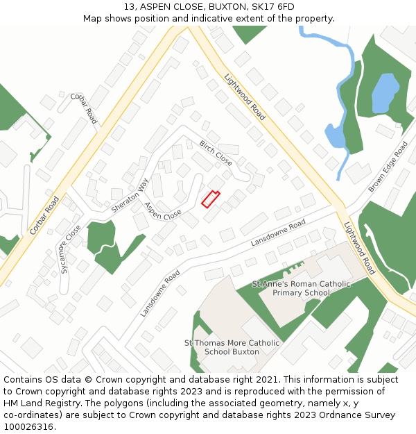 13, ASPEN CLOSE, BUXTON, SK17 6FD: Location map and indicative extent of plot