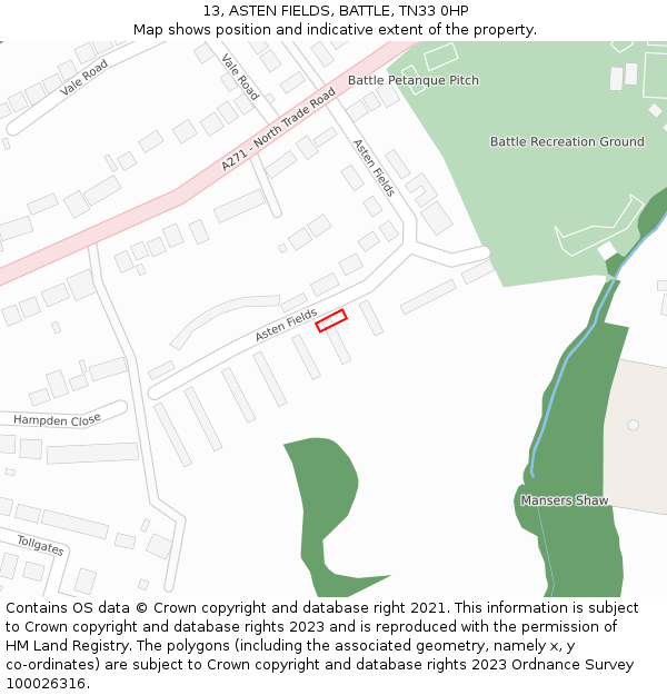 13, ASTEN FIELDS, BATTLE, TN33 0HP: Location map and indicative extent of plot