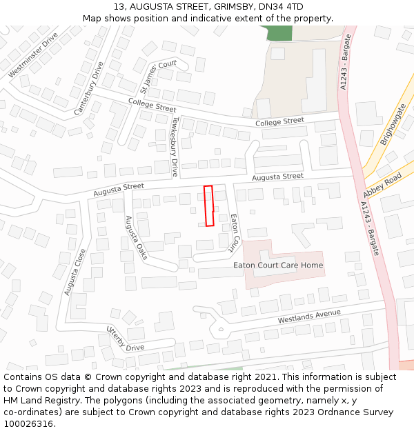 13, AUGUSTA STREET, GRIMSBY, DN34 4TD: Location map and indicative extent of plot