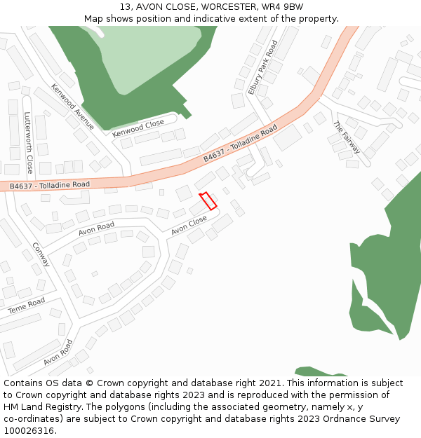 13, AVON CLOSE, WORCESTER, WR4 9BW: Location map and indicative extent of plot