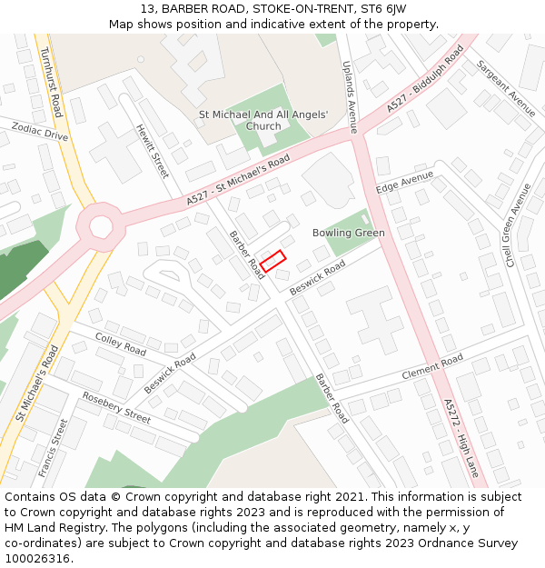 13, BARBER ROAD, STOKE-ON-TRENT, ST6 6JW: Location map and indicative extent of plot
