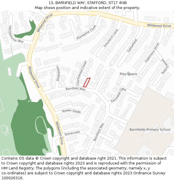 13, BARNFIELD WAY, STAFFORD, ST17 4NB: Location map and indicative extent of plot