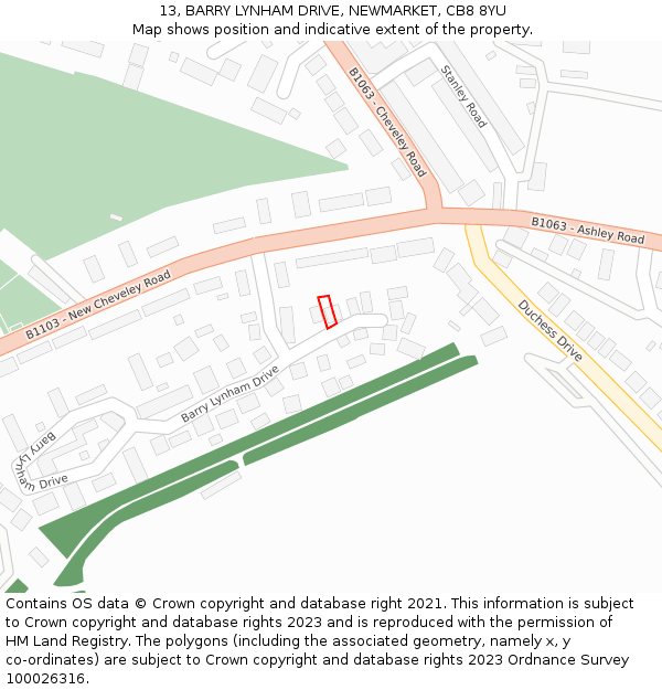 13, BARRY LYNHAM DRIVE, NEWMARKET, CB8 8YU: Location map and indicative extent of plot