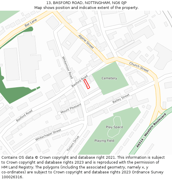 13, BASFORD ROAD, NOTTINGHAM, NG6 0JP: Location map and indicative extent of plot
