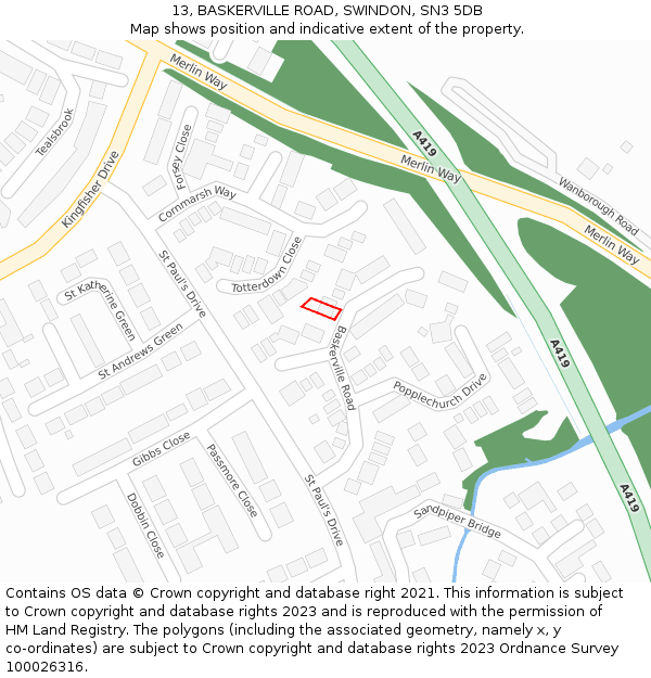 13, BASKERVILLE ROAD, SWINDON, SN3 5DB: Location map and indicative extent of plot