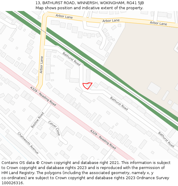 13, BATHURST ROAD, WINNERSH, WOKINGHAM, RG41 5JB: Location map and indicative extent of plot