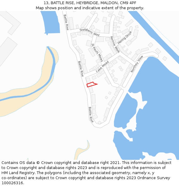 13, BATTLE RISE, HEYBRIDGE, MALDON, CM9 4PF: Location map and indicative extent of plot