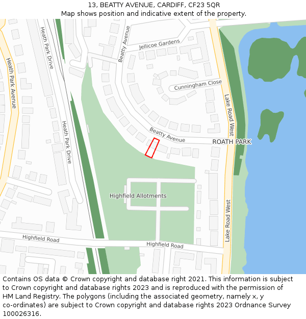 13, BEATTY AVENUE, CARDIFF, CF23 5QR: Location map and indicative extent of plot