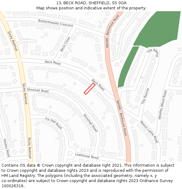13, BECK ROAD, SHEFFIELD, S5 0GA: Location map and indicative extent of plot