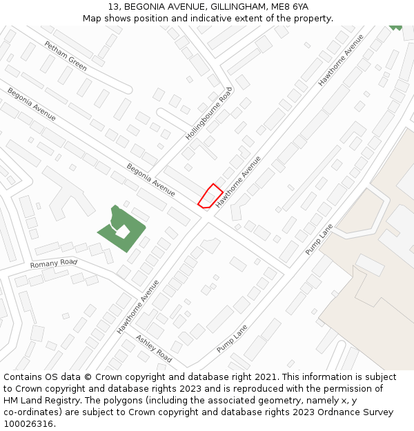 13, BEGONIA AVENUE, GILLINGHAM, ME8 6YA: Location map and indicative extent of plot