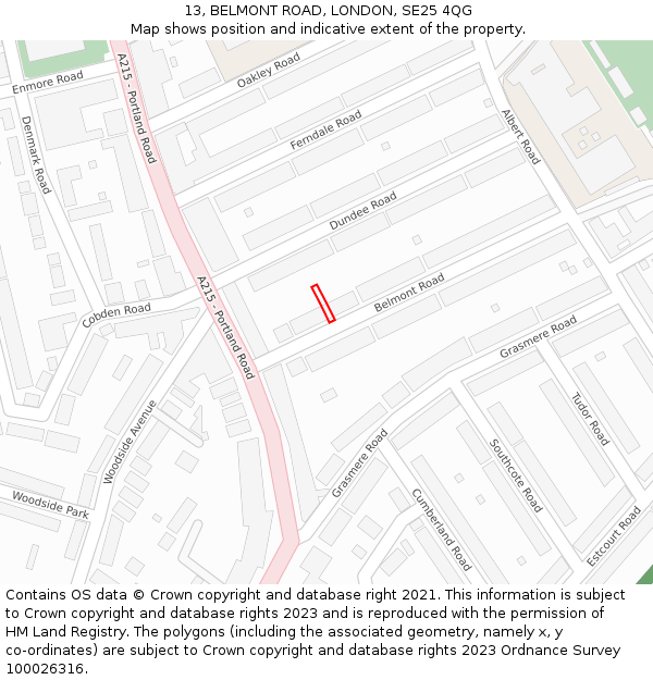 13, BELMONT ROAD, LONDON, SE25 4QG: Location map and indicative extent of plot