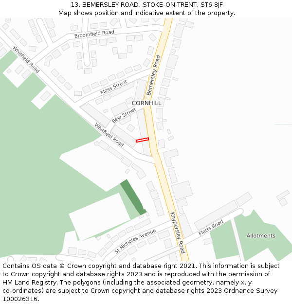 13, BEMERSLEY ROAD, STOKE-ON-TRENT, ST6 8JF: Location map and indicative extent of plot
