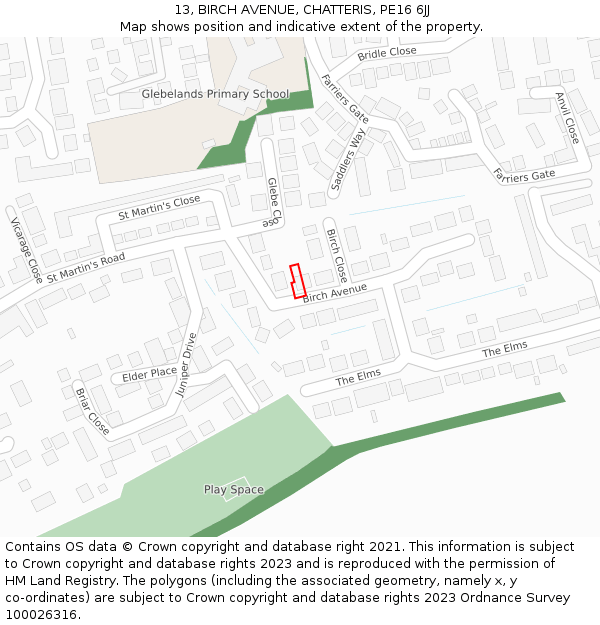 13, BIRCH AVENUE, CHATTERIS, PE16 6JJ: Location map and indicative extent of plot