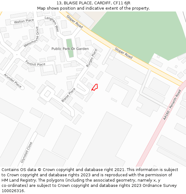 13, BLAISE PLACE, CARDIFF, CF11 6JR: Location map and indicative extent of plot