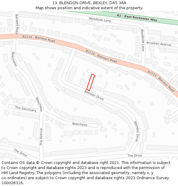 13, BLENDON DRIVE, BEXLEY, DA5 3AA: Location map and indicative extent of plot