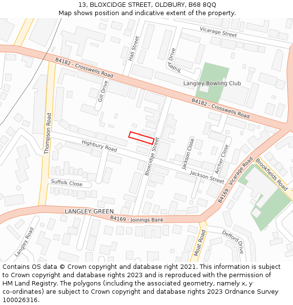 13, BLOXCIDGE STREET, OLDBURY, B68 8QQ: Location map and indicative extent of plot