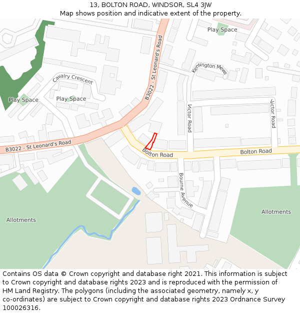 13, BOLTON ROAD, WINDSOR, SL4 3JW: Location map and indicative extent of plot