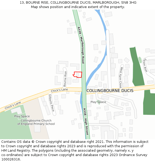 13, BOURNE RISE, COLLINGBOURNE DUCIS, MARLBOROUGH, SN8 3HG: Location map and indicative extent of plot