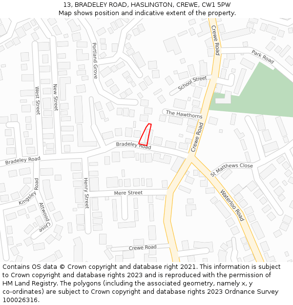 13, BRADELEY ROAD, HASLINGTON, CREWE, CW1 5PW: Location map and indicative extent of plot