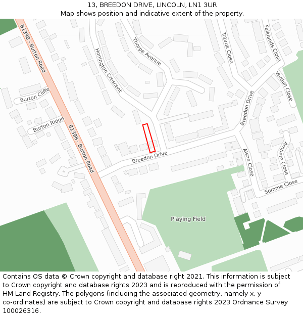 13, BREEDON DRIVE, LINCOLN, LN1 3UR: Location map and indicative extent of plot