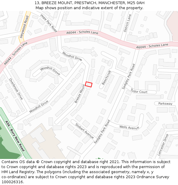 13, BREEZE MOUNT, PRESTWICH, MANCHESTER, M25 0AH: Location map and indicative extent of plot