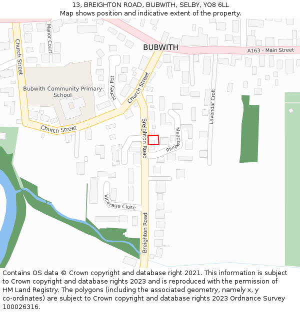 13, BREIGHTON ROAD, BUBWITH, SELBY, YO8 6LL: Location map and indicative extent of plot