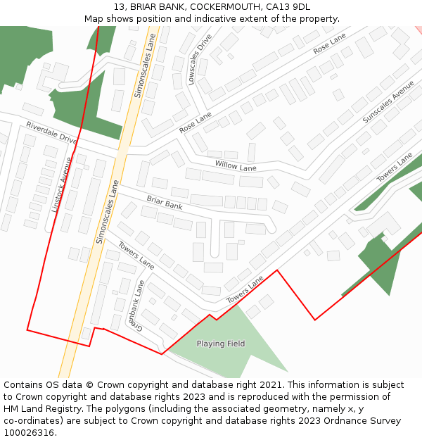 13, BRIAR BANK, COCKERMOUTH, CA13 9DL: Location map and indicative extent of plot