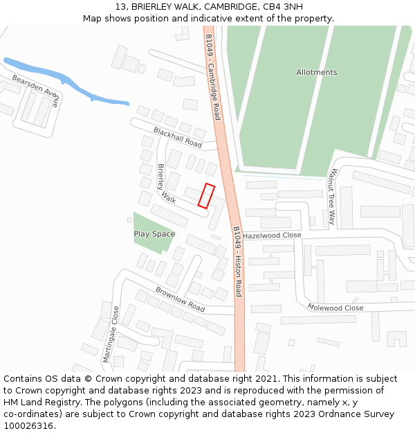 13, BRIERLEY WALK, CAMBRIDGE, CB4 3NH: Location map and indicative extent of plot