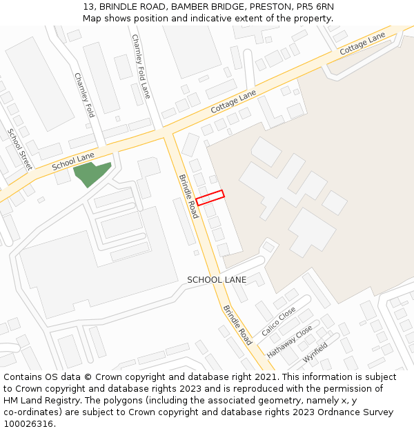 13, BRINDLE ROAD, BAMBER BRIDGE, PRESTON, PR5 6RN: Location map and indicative extent of plot