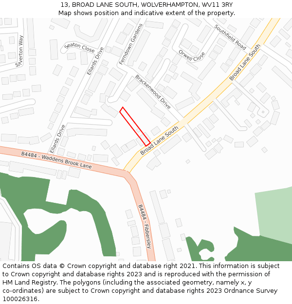 13, BROAD LANE SOUTH, WOLVERHAMPTON, WV11 3RY: Location map and indicative extent of plot
