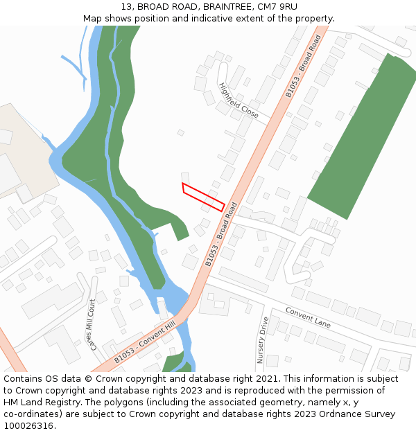 13, BROAD ROAD, BRAINTREE, CM7 9RU: Location map and indicative extent of plot