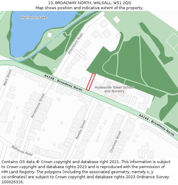 13, BROADWAY NORTH, WALSALL, WS1 2QG: Location map and indicative extent of plot