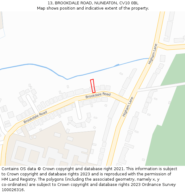 13, BROOKDALE ROAD, NUNEATON, CV10 0BL: Location map and indicative extent of plot