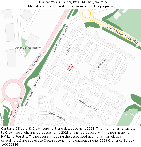 13, BROOKLYN GARDENS, PORT TALBOT, SA12 7PJ: Location map and indicative extent of plot