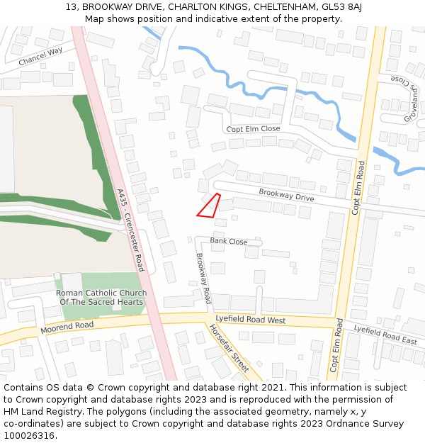 13, BROOKWAY DRIVE, CHARLTON KINGS, CHELTENHAM, GL53 8AJ: Location map and indicative extent of plot