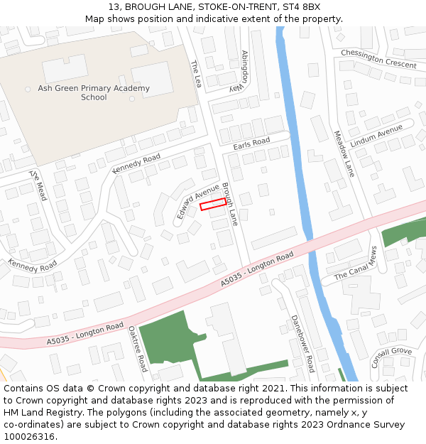 13, BROUGH LANE, STOKE-ON-TRENT, ST4 8BX: Location map and indicative extent of plot