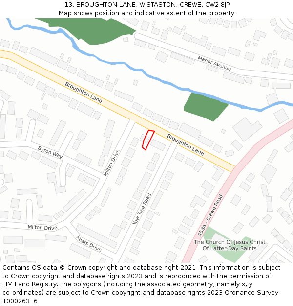 13, BROUGHTON LANE, WISTASTON, CREWE, CW2 8JP: Location map and indicative extent of plot