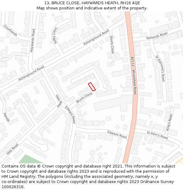 13, BRUCE CLOSE, HAYWARDS HEATH, RH16 4QE: Location map and indicative extent of plot
