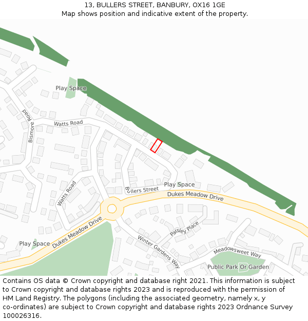 13, BULLERS STREET, BANBURY, OX16 1GE: Location map and indicative extent of plot