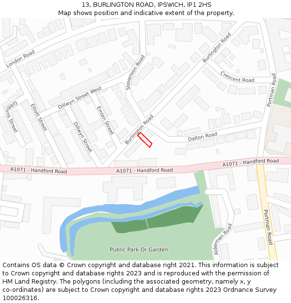 13, BURLINGTON ROAD, IPSWICH, IP1 2HS: Location map and indicative extent of plot