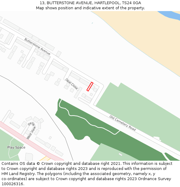 13, BUTTERSTONE AVENUE, HARTLEPOOL, TS24 0GA: Location map and indicative extent of plot
