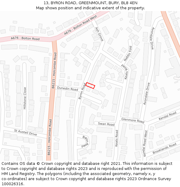 13, BYRON ROAD, GREENMOUNT, BURY, BL8 4EN: Location map and indicative extent of plot
